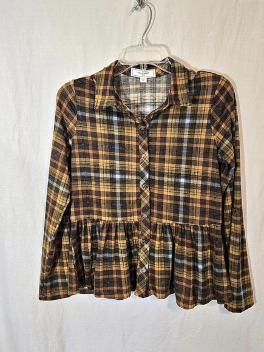 No Comment Plaid Peplum Button Front Top M